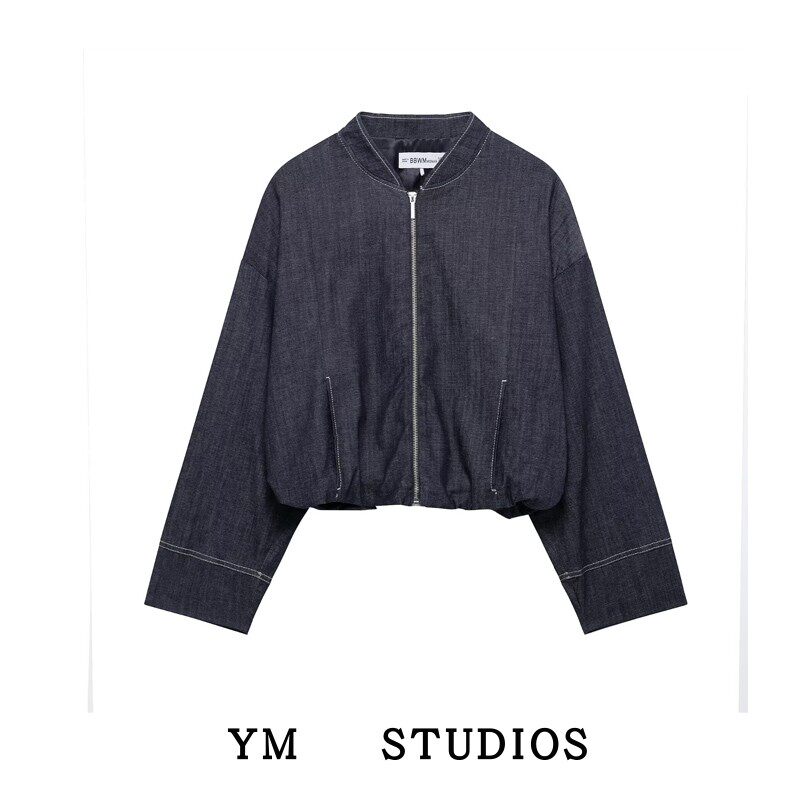 【包邮】欧美风复古气球版型收腰牛仔外套2025春秋飞行员休闲夹克