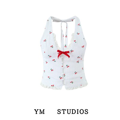 樱桃印花挂脖甜辣背心小性感