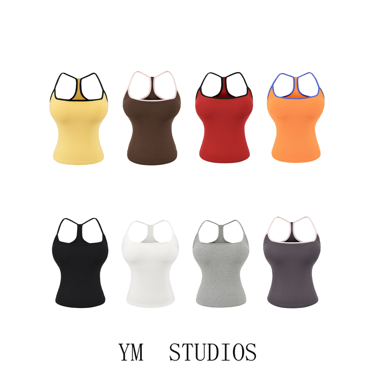 欧美女装   美式运动风胸垫拼色吊带背心外穿多色紧身蚂蚁腰上衣