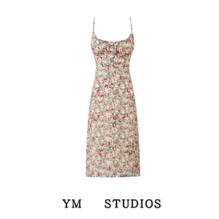 【包邮】法式风情复古小碎花吊带长裙松紧打揽撩人露锁骨连衣裙子