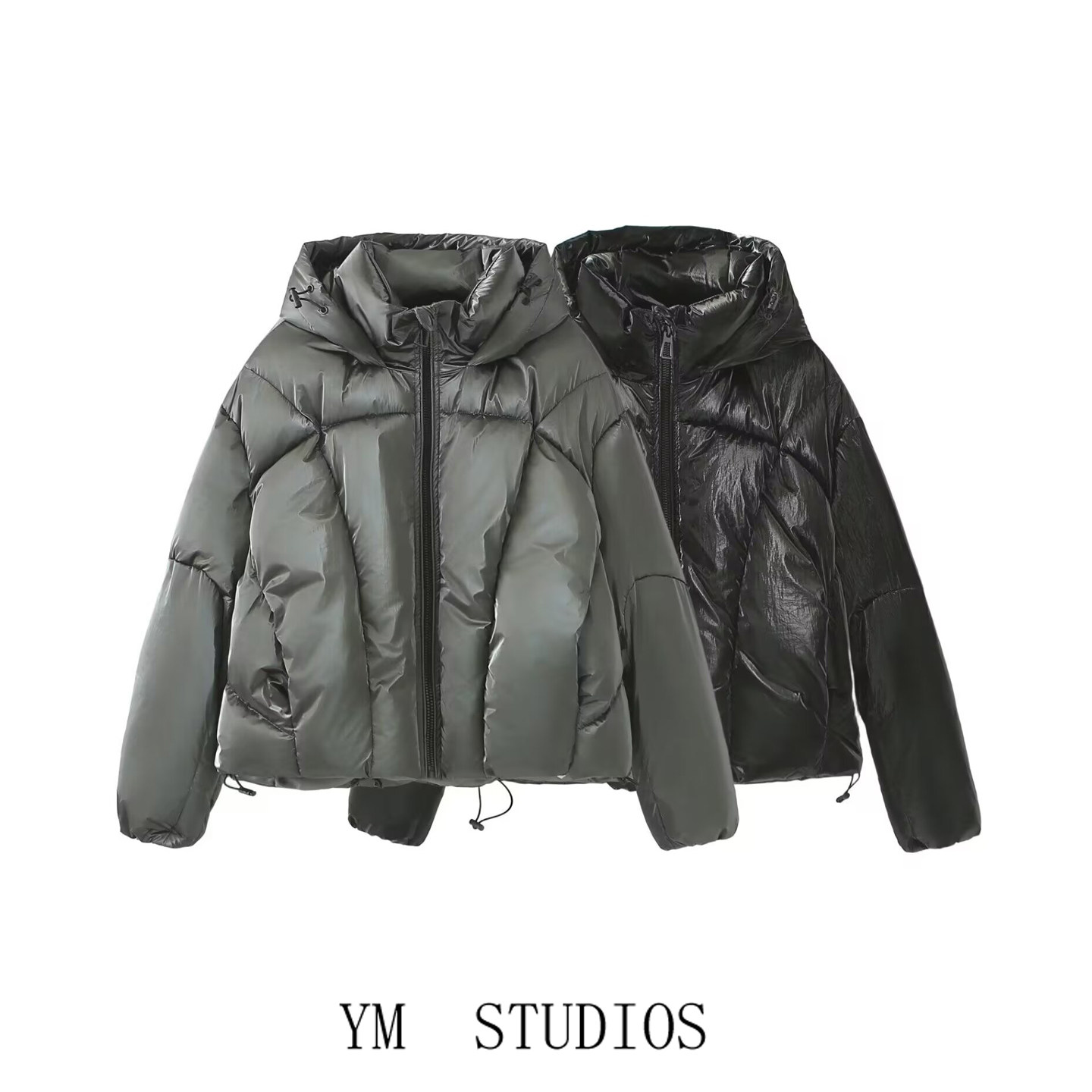 金属图层连帽加厚羽绒棉棉服