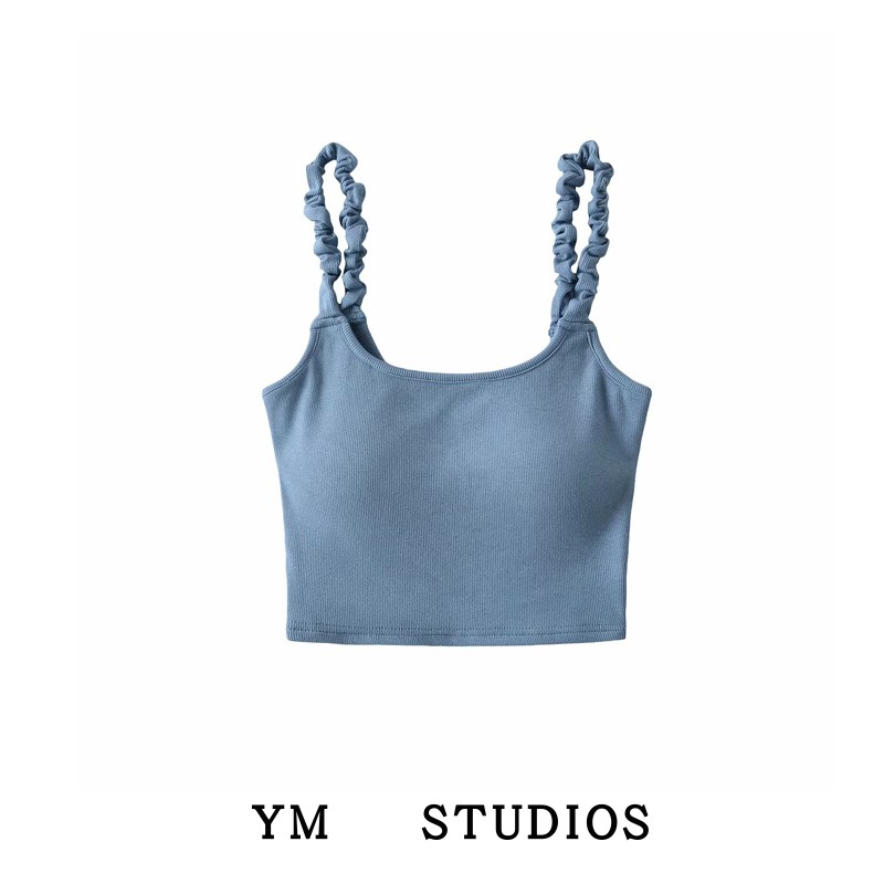 扭结花边肩带背心女带胸垫露背