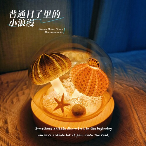 diy蘑菇海胆贝壳小夜灯氛围灯七夕节送女友小众生日礼物发光摆件