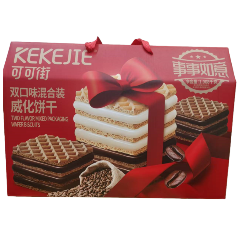 可可街双口味混合装威化饼干一盒4袋1.008千克过年送礼,零食/坚果/特产,韧性饼干,淘宝优惠券,粉丝福利购,淘宝优惠卷