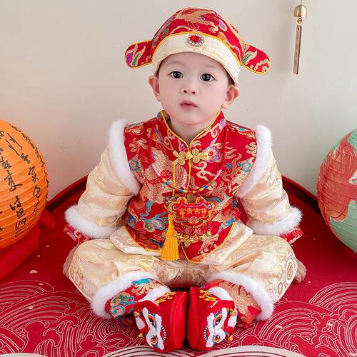 中式宝宝抓周衣服婴儿唐装套装