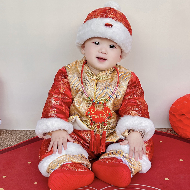 唐装男宝宝拜年服冬季儿童套装婴幼儿周岁生日抓周礼服女新年衣服