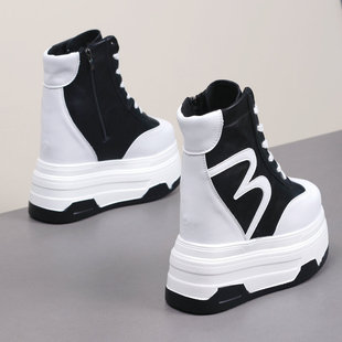 隐形16厘米内增高女鞋16cm高帮鞋女2025新款透气厚底小个子小白鞋