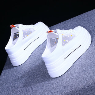 包头半拖鞋女2026夏季外穿百搭新款透气网面凉拖厚底内增高8cm鞋