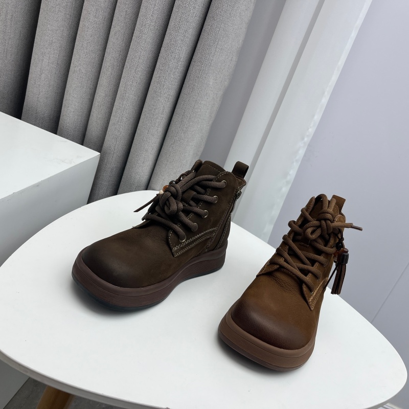 真皮单靴系带平底鞋时尚2025新款断码处理短靴女靴舒适休闲女鞋