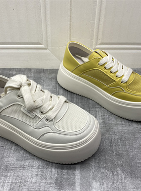 小白鞋26026款女鞋休闲风厚底系带单鞋女圆头百搭松糕鞋舒适耐磨