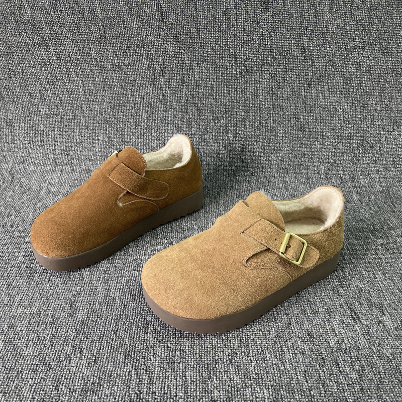 真皮圆头勃肯鞋磨砂皮2025新款断码处理女鞋舒适休闲加绒棉鞋