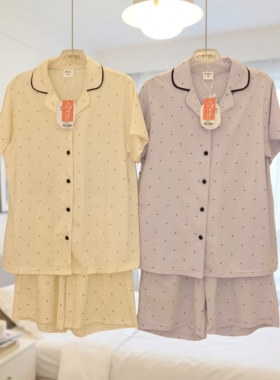 都市丽人夏季新款LHC1A8女士睡衣翻领套装棉质柔软亲肤透气家居服