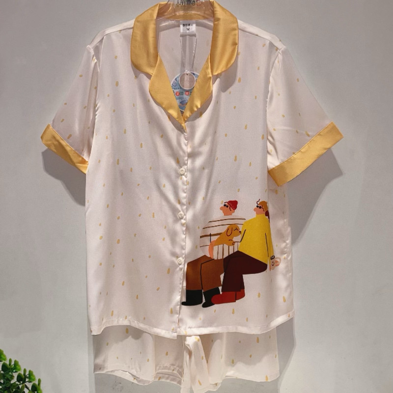 自带凉感冰雪丝印花都市丽人睡衣