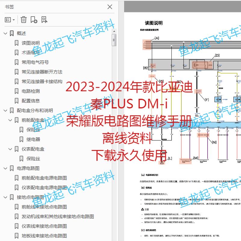2023-2024年款比亚迪秦PLUS DM-i和荣耀版电路图维修手册汽车资料