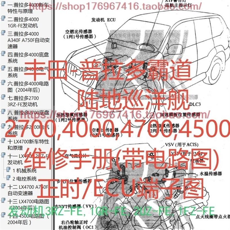 普拉多霸道陆地巡洋舰2700 4000 4500 4700修理维修带电路图正时