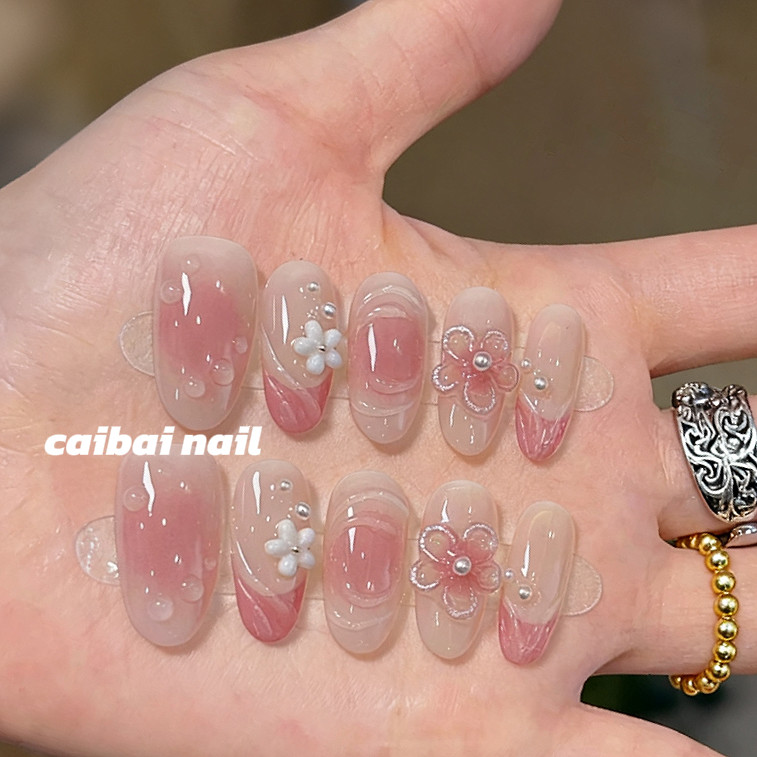 【桃花】粉黛纯手工穿戴甲法式粉色渐变立体花朵珍珠点缀美甲贴片,彩妆/香水/美妆工具,穿戴甲/甲片,淘宝优惠券,粉丝福利购,淘宝优惠卷