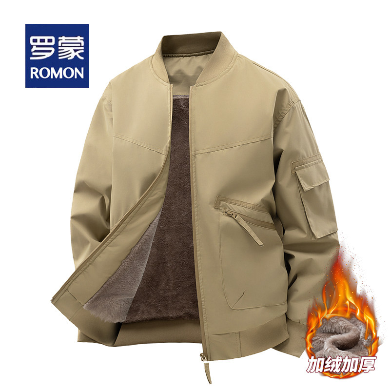 罗蒙加绒外套男士冬季休闲夹克防风加厚中青年保暖加绒加厚茄克