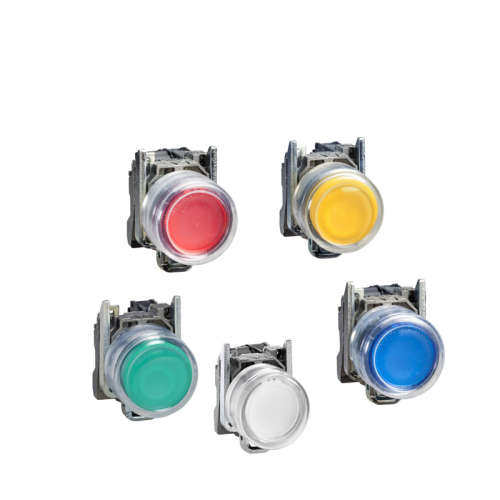 XB4带灯复位按钮XB4BP183B5EX 1NO/1NC 24VAC/DC白绿红黄蓝