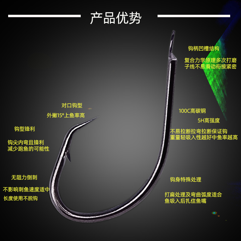 100枚盒装鱼钩甲鱼钩 王八钩 鳖钩 高碳钢散装鱼钩回头钩