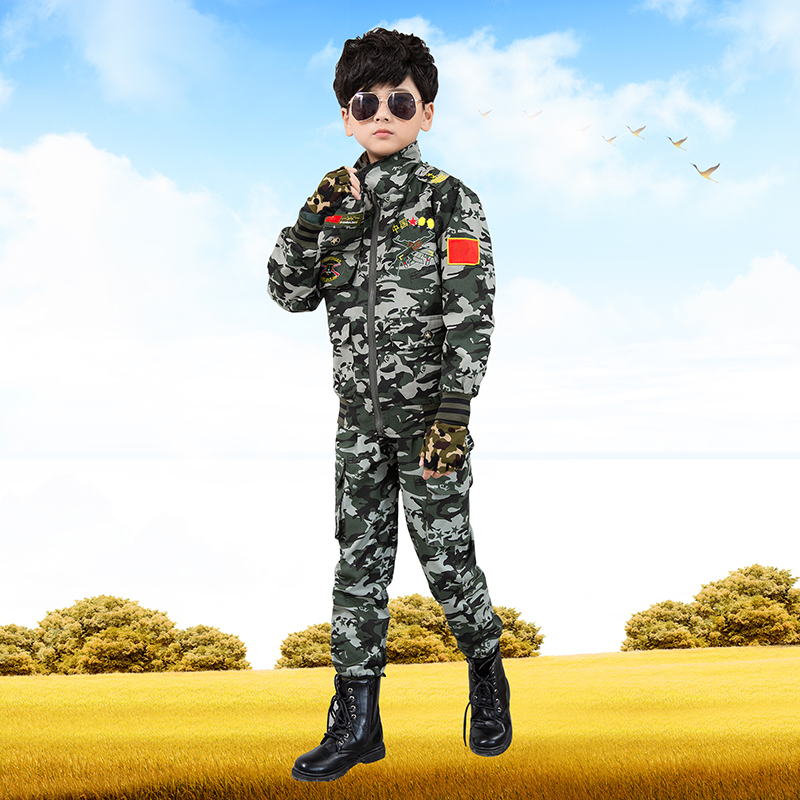 儿童迷彩服套装男童休闲春秋装中大童军训服小孩纯棉学生运动装