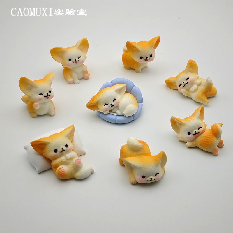仿真动物 卡通可爱耳廓狐模型 微缩狐狸公仔 树脂玩偶 微景观摆件