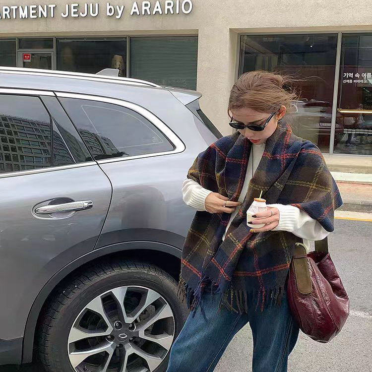 长款保暖韩版街头风英伦围巾时尚保暖护颈格子百搭披肩女格纹女