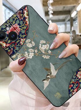 立体浮雕适用荣耀90花鸟pro新款80手机壳gt古风60软壳70中国风妈妈50女30夏天magic4老年3皮质小米12保护套11