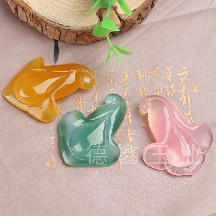 玉髓玉兰花吊坠 天然玛瑙玉石挂件 汉服DIY配饰 民族特色服饰配件