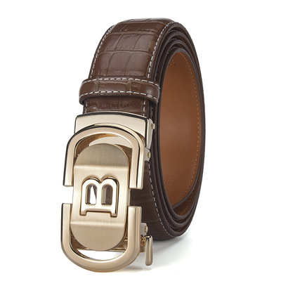 跨境新款鳄鱼纹男士真牛皮皮带自动扣腰带配饰高级感男款裤带现货