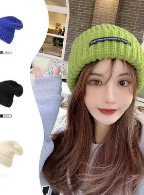 大头围显脸小毛线帽灰色粗针织帽子加绒毛线帽女秋冬黑色冷帽男潮