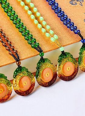 项链24年新款女三彩琉璃楞严咒六字真言情侣毛衣链吊坠小礼饰品