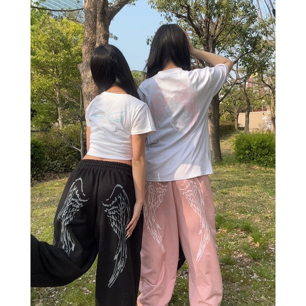 独立站跨境速卖通外贸美式复古个性印花休闲裤宽松垂感阔腿长裤子