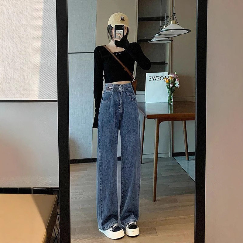 窄版直筒牛仔裤女2025年春秋季新款小个子高腰显瘦显高阔腿裤子女