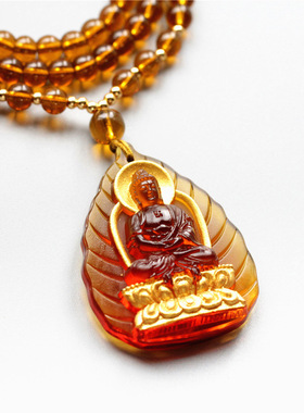 鎏金古法琉璃佛像吊坠迦叶阿弥陀佛项链男女本命佛守护神吊坠挂件