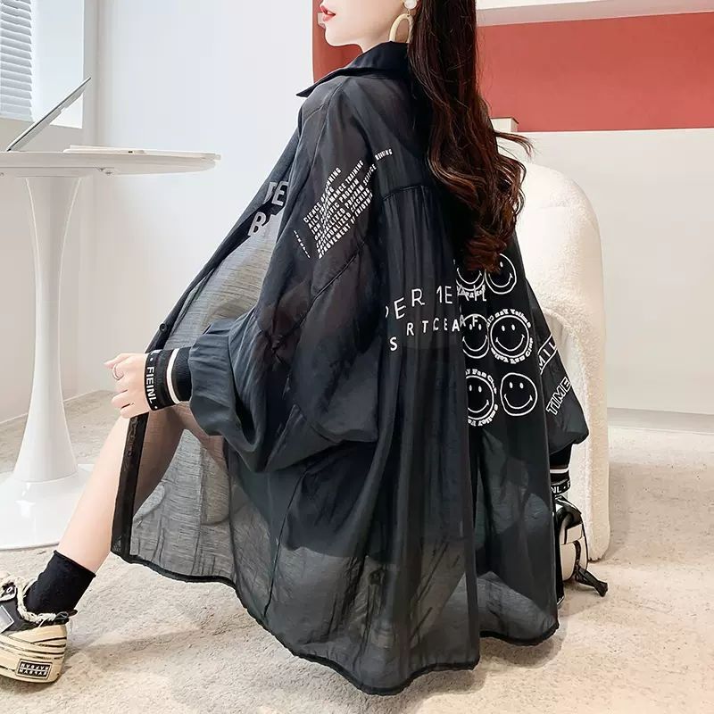 2026夏季新款中长款衬衫女透气防晒衣女开衫印花长袖轻薄外套女潮