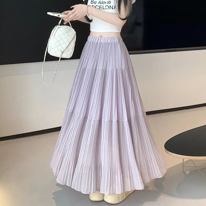 灰色亮片针织半身裙女春秋新款小个子垂感a字裙高腰显瘦中长伞裙