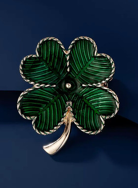 气质复古绿色幸运四叶草胸针女精致高档珐琅胸花2023年新款潮别针