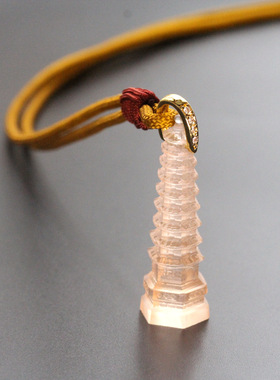 原创设计文昌塔古法琉璃石水晶雕刻吉祥男生金榜题名宝塔项链饰品