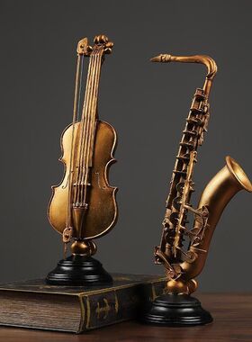 美式复古小提琴乐器萨克斯模型摆件家居客厅玄关酒柜装饰品工艺品