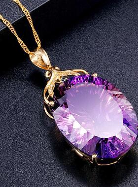 wish爆款紫黄晶吊坠 欧美创意形紫水晶吊坠满钻微镶14K金水晶项链