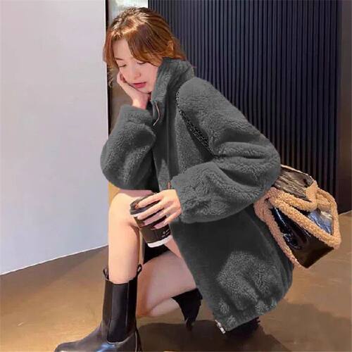 珊瑚绒半高领抓绒衣女摇粒绒短外套上衣秋冬季双面绒开衫保暖卫衣
