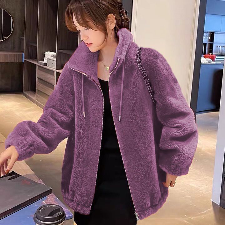 休闲刺绣外套女冬季加绒加厚双面绒立领保暖卫衣开衫拉链抓绒衣女