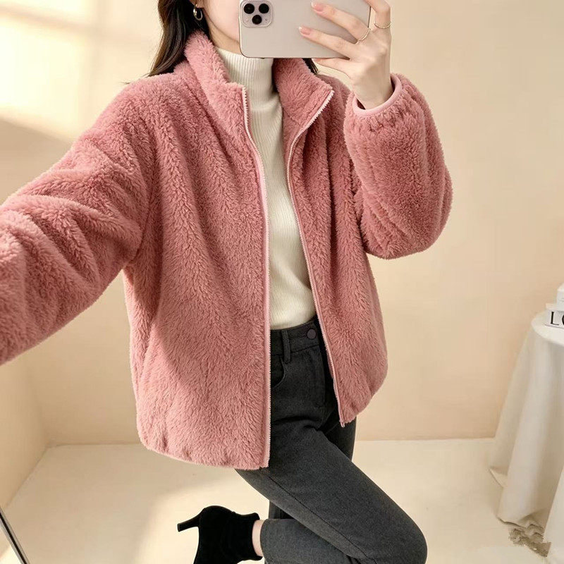 秋冬季胖MM珊瑚绒加绒加厚开衫学生卫衣摇粒绒外套女装双面抓绒衣