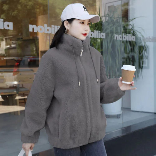 双面珊瑚绒外套女秋冬休闲加绒加厚抓绒衣外穿开衫家居服立领上衣