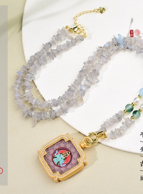 新中式灰月光水晶项链佛牌唐卡