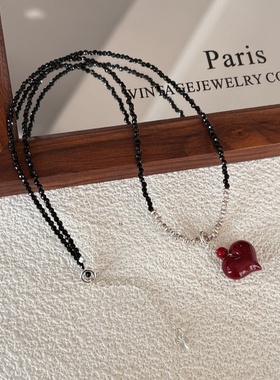 【怦然心动】原创尖晶石朱砂爱心项链锁骨链轻奢感女款项饰