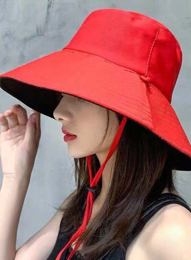 休闲百搭双面纯色渔夫帽子女款时装帽春夏日系大檐防晒遮阳通勤帽