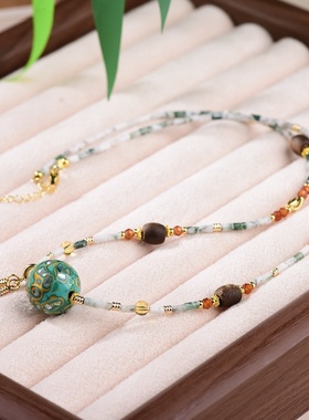 国潮大漆转运珠新中式锁骨链