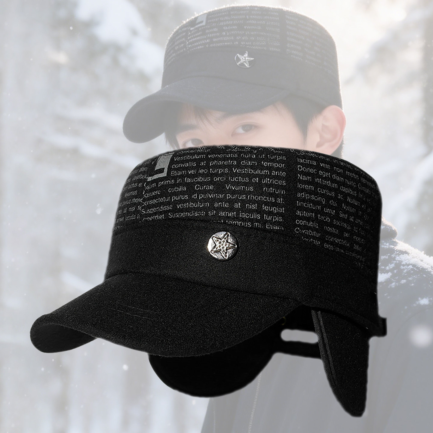 成人男士冬季帽加厚毛呢平顶中老青年保暖鸭舌帽防寒羊毛潮帽