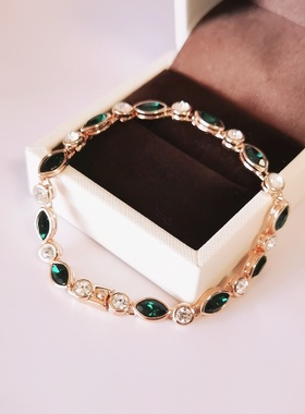 胖妹妹长手链女复古贵气深蓝绿色